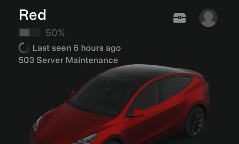 Error 503 Server Maintenance in the Tesla App