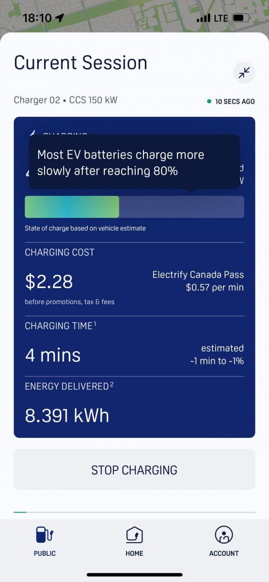 Charging session on Electrify America app