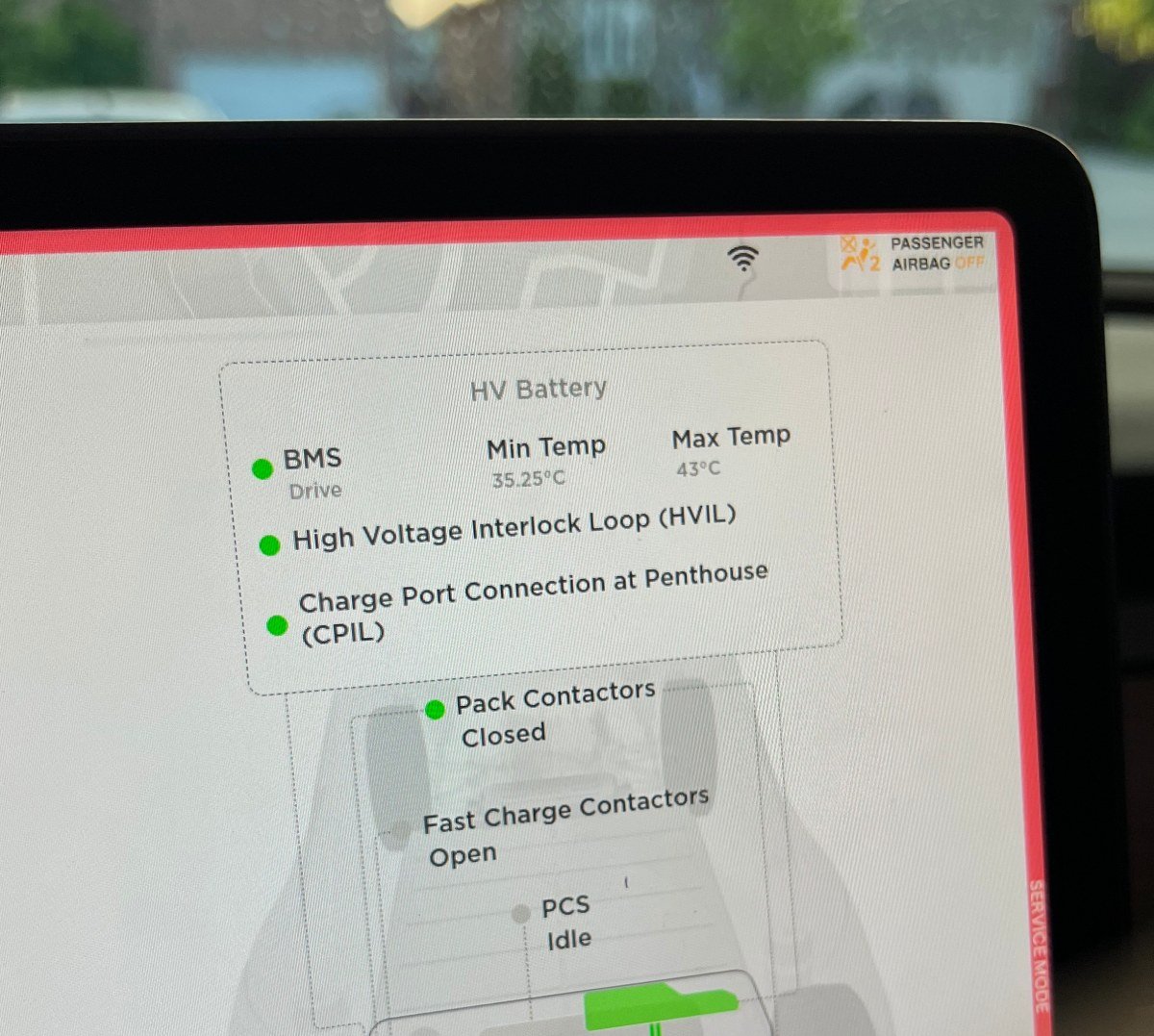 Tesla battery temperature in the Service menu