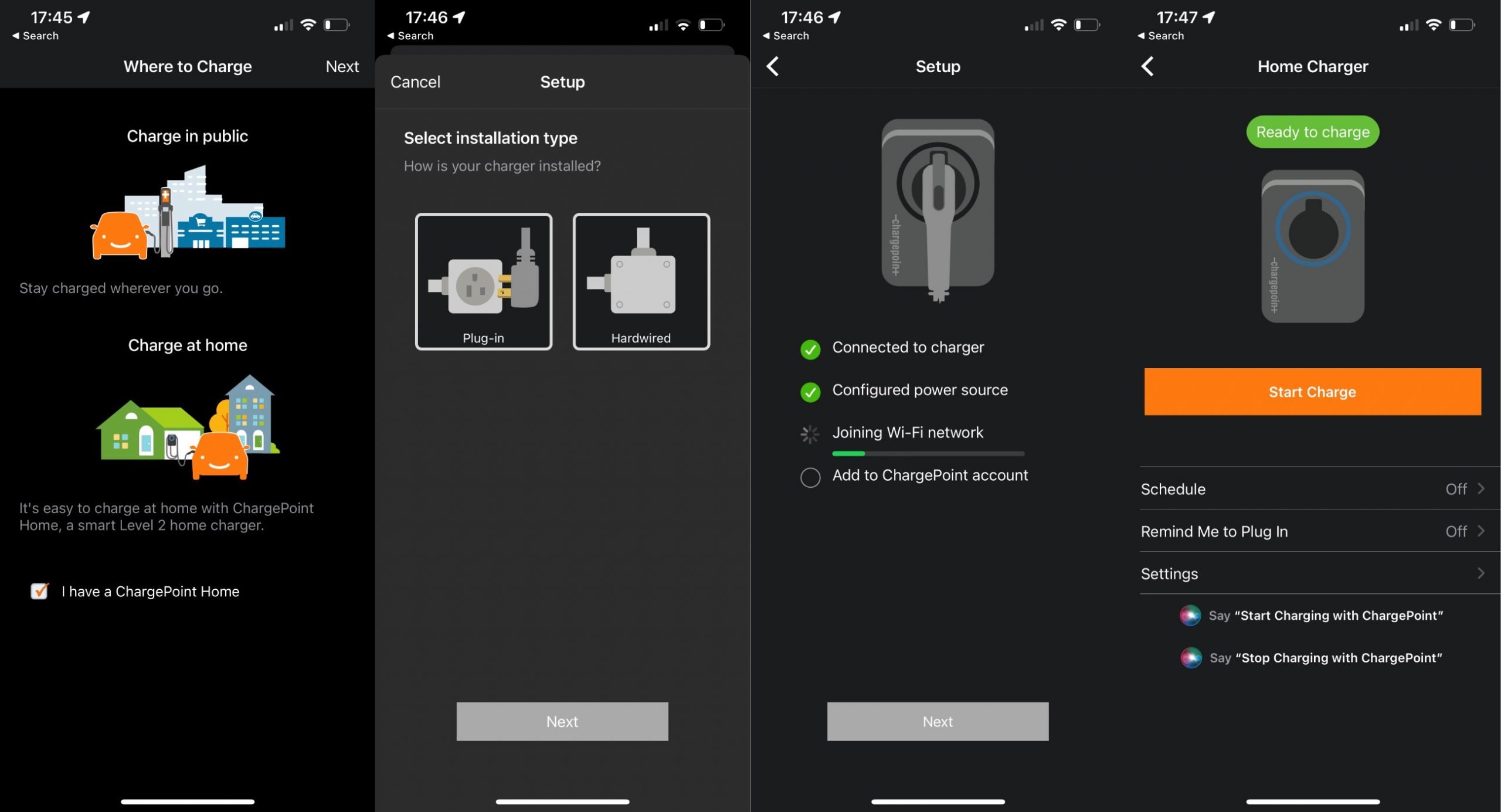ChargePoint app setup process