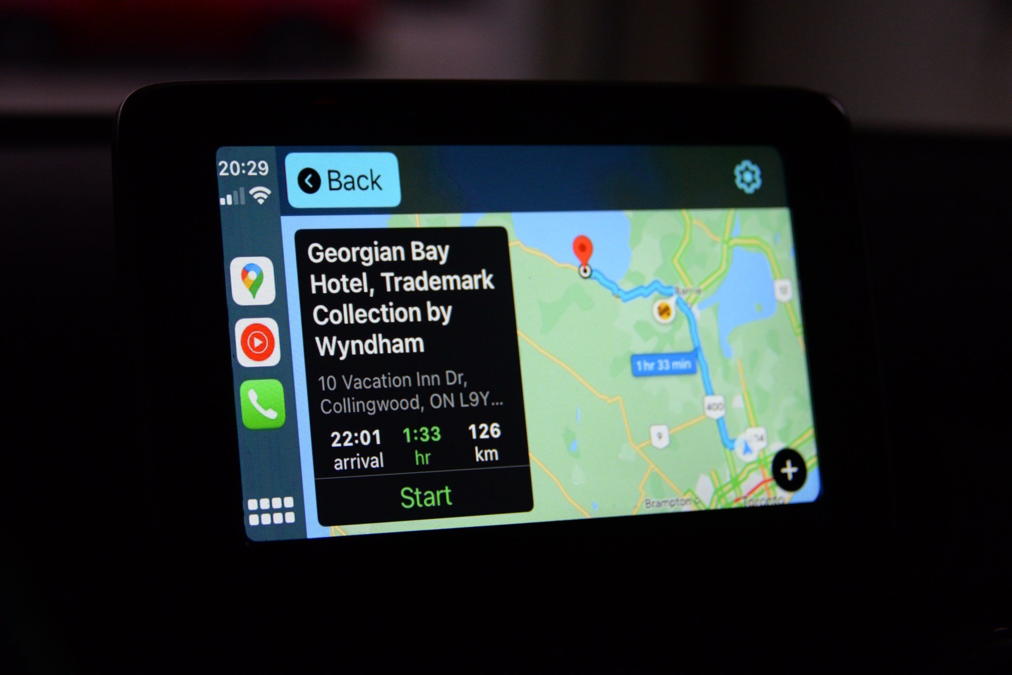 Google Maps on CarPlay screen in car