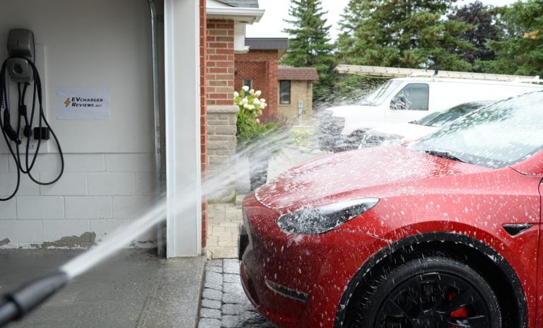Can you wash an EV while charging at home?