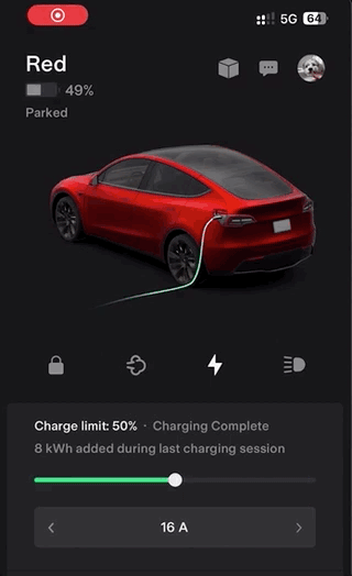 Animation of swiping action to move between Tesla cars in the iOS app