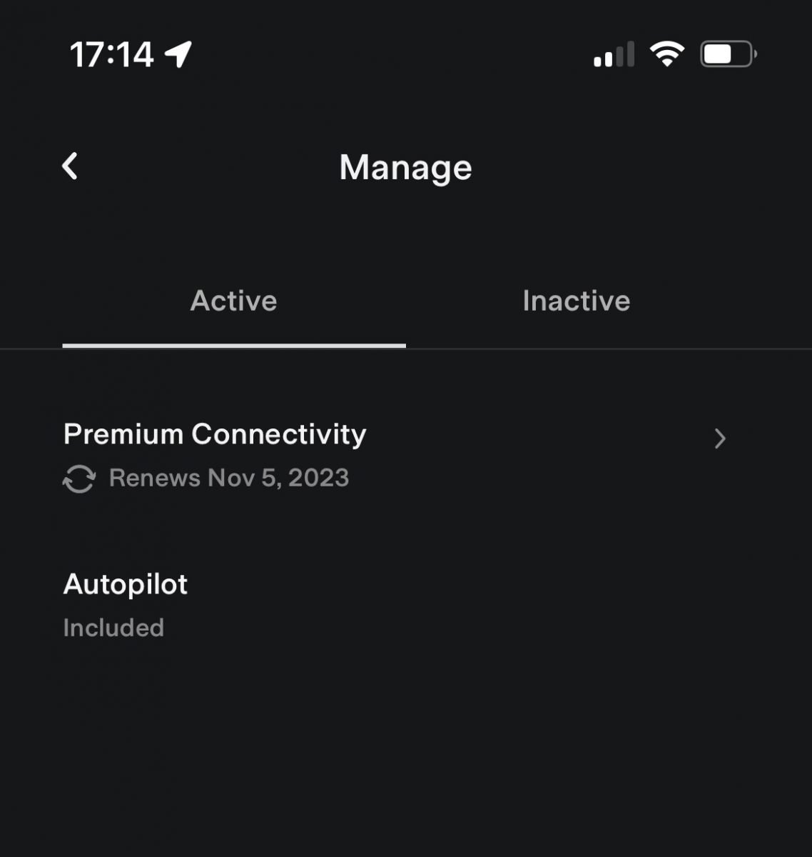 Premium Connectivity subscription screen
