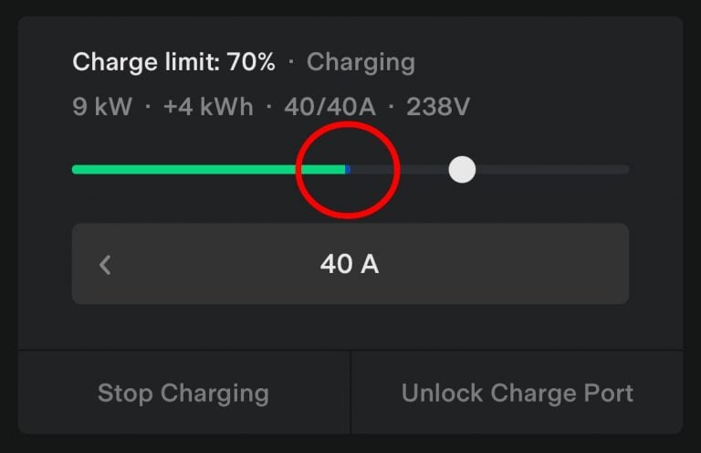 Blue dot on charging status bar in Tesla app