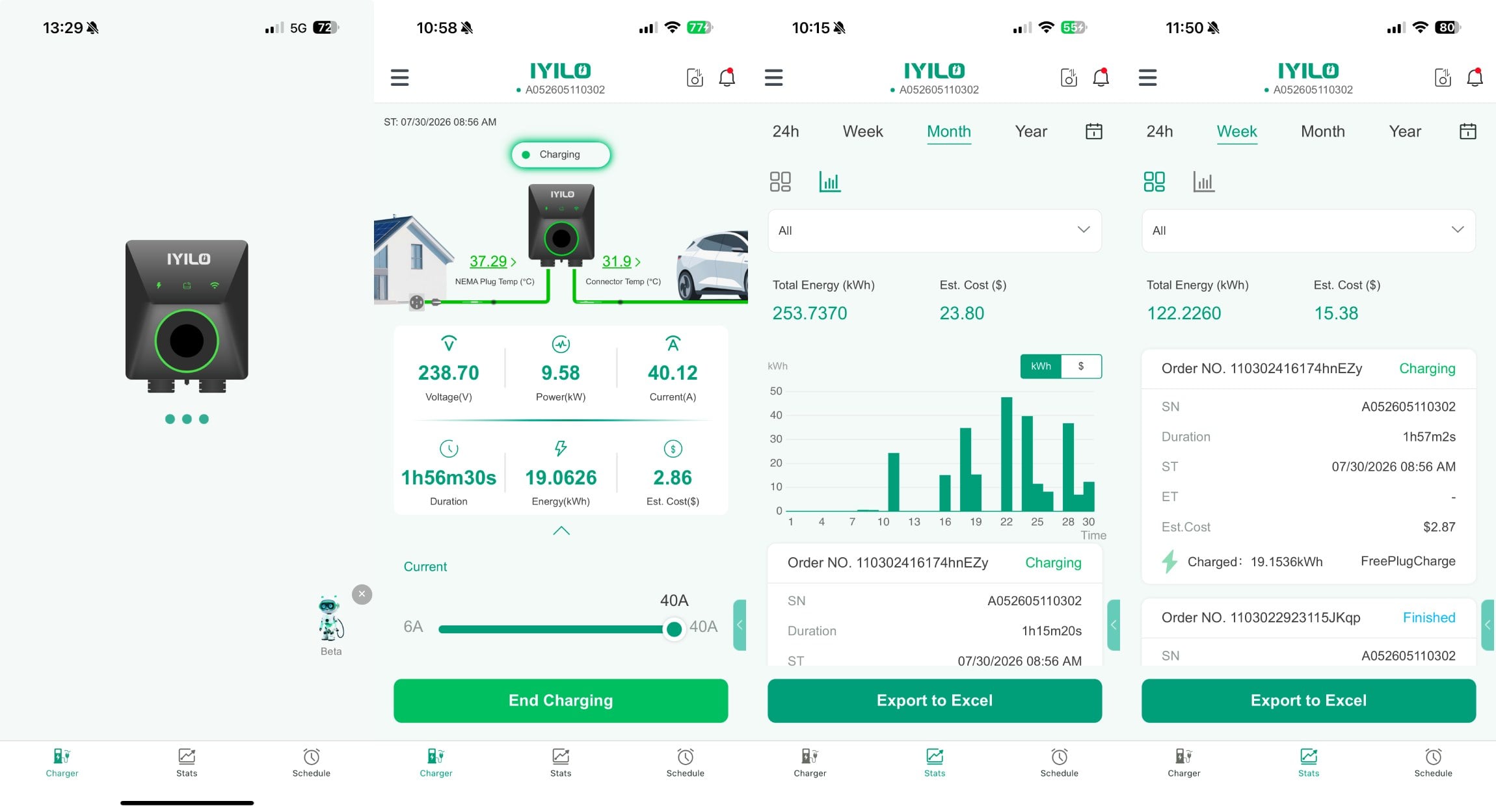 App on startup, quick real-time stats at a glance, and charging reports.