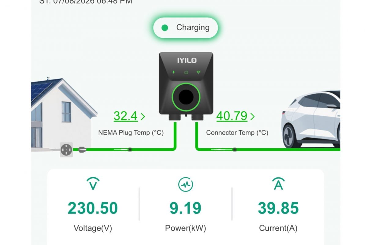 IYILO app shows real time temperatures of both input and output connectors
